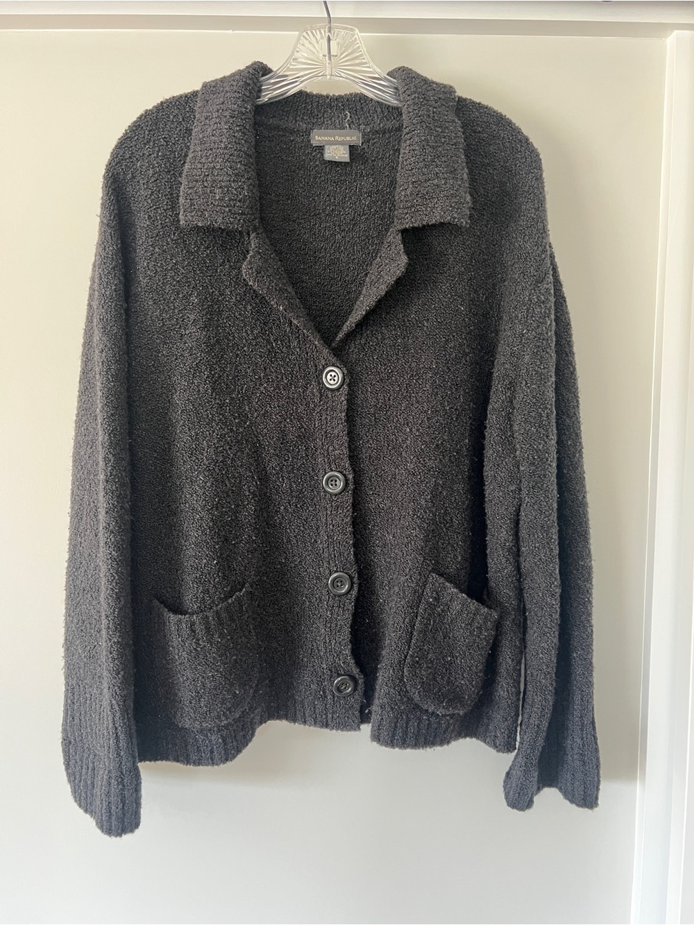 Banana Republic Charcoal Button-Up Bouclé Sweater